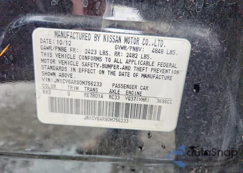 2013 Infiniti G37 z USA, uszkodzony, nr VIN JN1CV6AR9DM756233